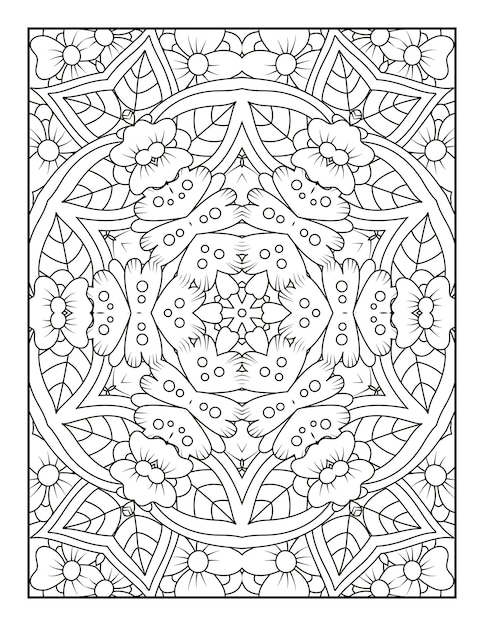 Outline mandala coloring page for coloring book and adult coloring page with black white line art