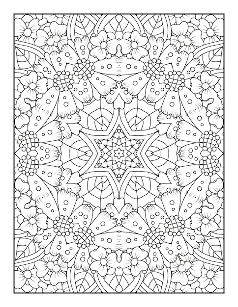 Outline mandala coloring page for coloring book and adult coloring page with black white line art