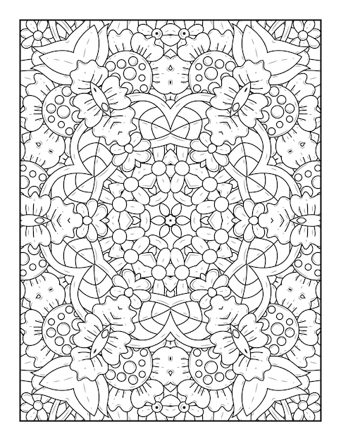 Outline mandala coloring page for coloring book and adult coloring page with black white line art