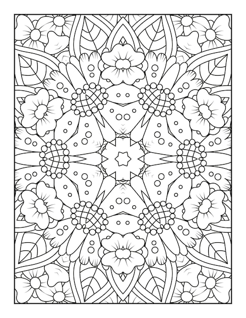 Outline mandala coloring page for coloring book and adult coloring page with black white line art