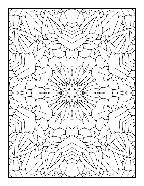 Outline mandala coloring page for coloring book and adult coloring page with black white line art