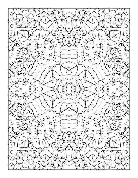 Outline mandala coloring page for coloring book and adult coloring page with black white line art