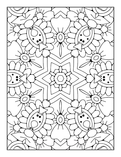 Outline mandala coloring page for coloring book and adult coloring page with black white line art