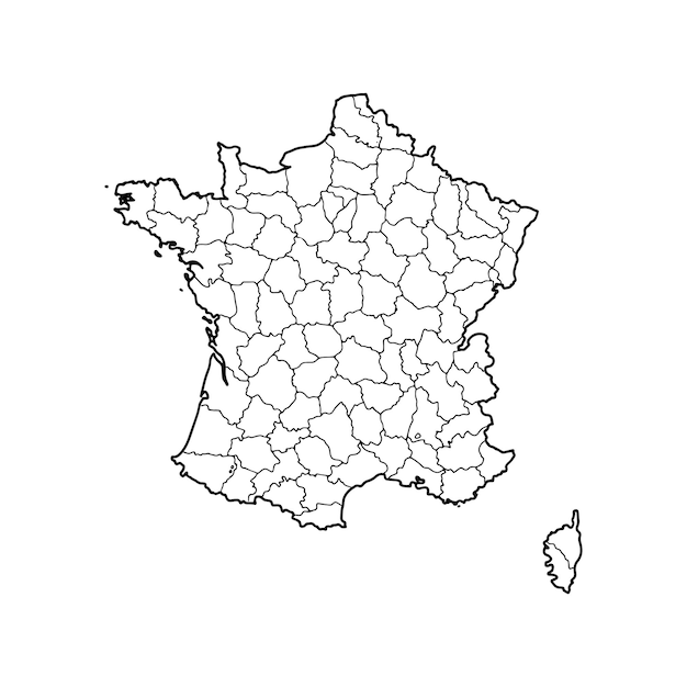 Outline map of France white background Vector map with contour