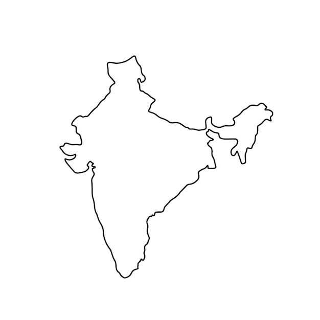 Outline map of India white background Vector map with contour