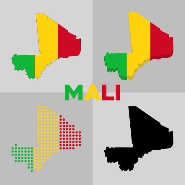 Outline map of Mali. Borders and flag of the country of Mali. Vector