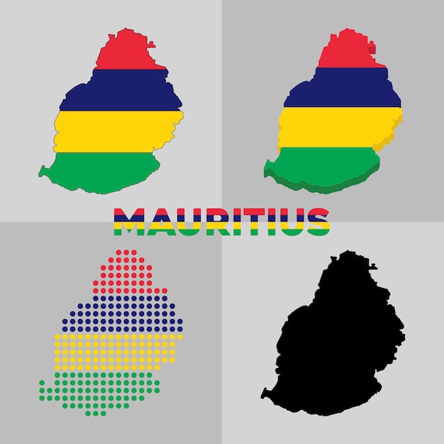 Outline map of Mauritius. Borders and flag of the country Mauritius. Vector