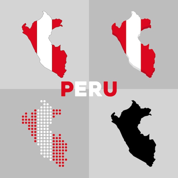 Outline map of Peru. Borders and flag of the country of Peru. Vector