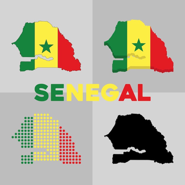 Outline map of Senegal. Borders and flag of Senegal. Vector