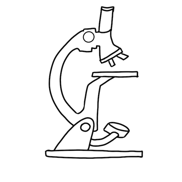 Outline of a medical microscope on a white isolated background Vector Doodle illustrations