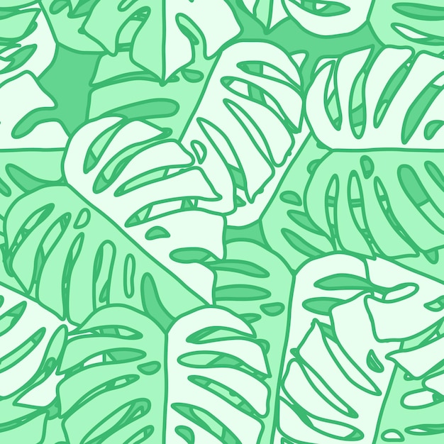 Outline monstera silhouettes seamless pattern Palm leaves endless background Botanical wallpaper