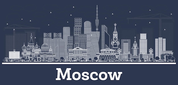 Outline Moscow Russia City Skyline with White Buildings. Illustration