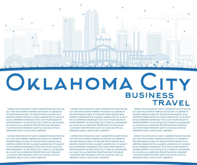 Outline Oklahoma City Skyline with Blue Buildings and Copy Space