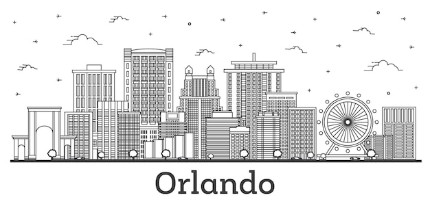 Outline Orlando Florida City Skyline with Modern Buildings and Reflections Isolated on White