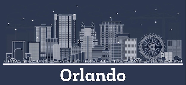 Outline Orlando Florida City Skyline with White Buildings. Vector Illustration. Business Travel and Tourism Concept with Historic Architecture. Orlando USA Cityscape with Landmarks.