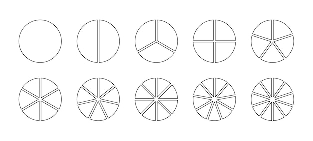 Outline pie diagram divided into sectors Set schemes with pieces Circular chart Round structure graph