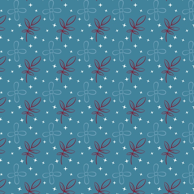 Outline Red Leaf Blue Flower Snow Pattern