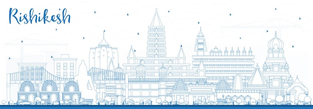 Outline Rishikesh India City Skyline with Blue Buildings Vector Illustration