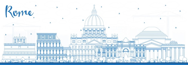 Outline Rome Italy City Skyline with Blue Buildings. Illustration