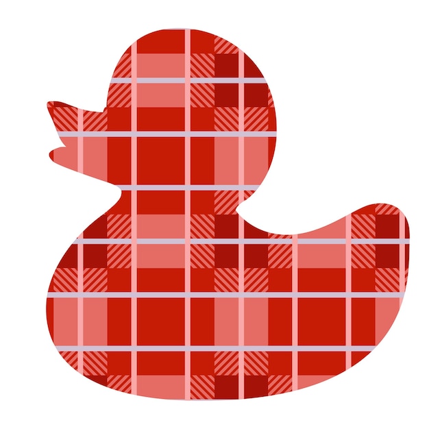 Outline of a rubber duckling painted in a plaid tartan pattern