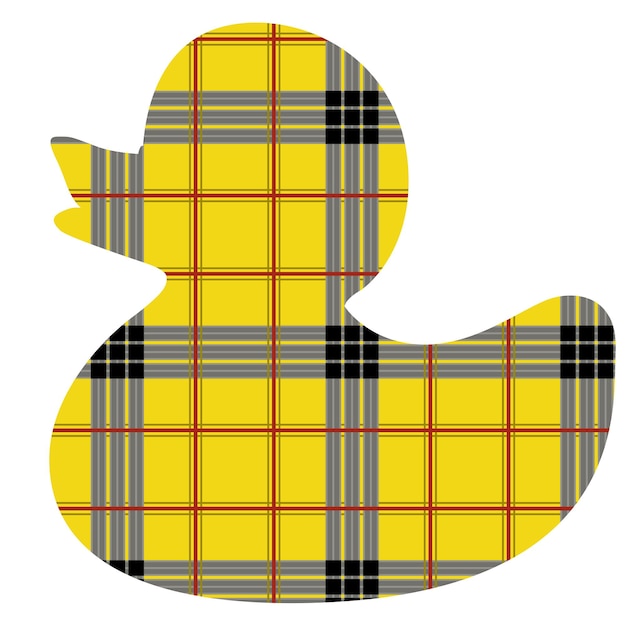 Outline of a rubber duckling painted in a plaid yellow tartan pattern