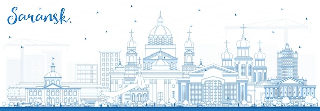 Outline Saransk Russia City Skyline with Blue Buildings. Vector Illustration. Business Travel and Tourism Concept with Modern Architecture. Saransk Cityscape with Landmarks.