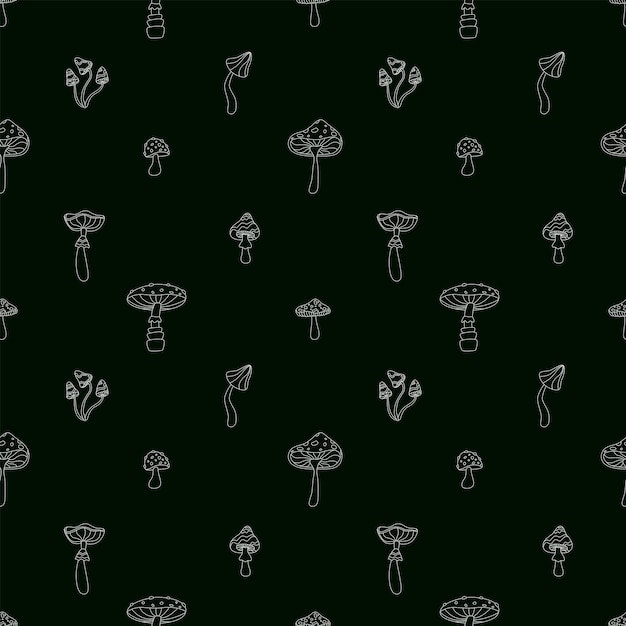 Outline seamless pattern with mushrooms Flat vector illustration