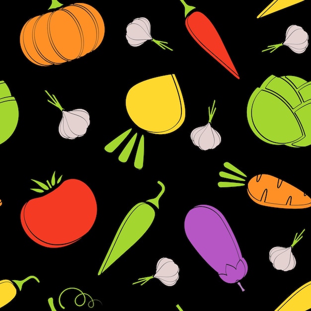 Outline seamless vegetable pattern vector flat illustration modern black pattern design with autumn