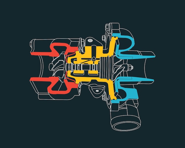 Outline of sectioned turbocharger Vector illustration