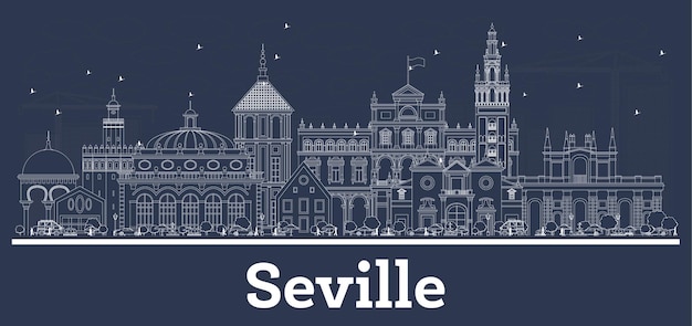 Vector outline seville spain city skyline with white buildings. illustration