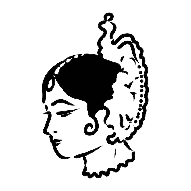 Outline sketch of indian woman dancer dancing