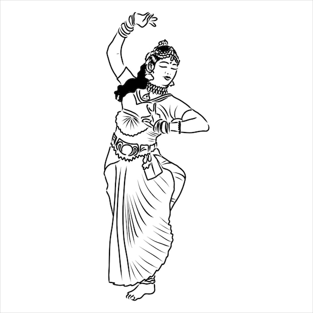 Outline sketch of indian woman dancer dancing