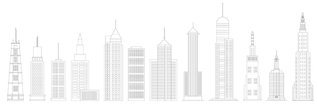 Outline skyscraper isolated on white background Doodle skyscrapers icons set Vector illustration