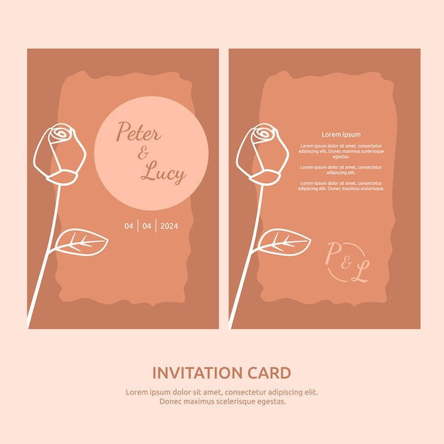 Outline Style Design Flower Leaf Wedding Frame Greeting Invitation Card