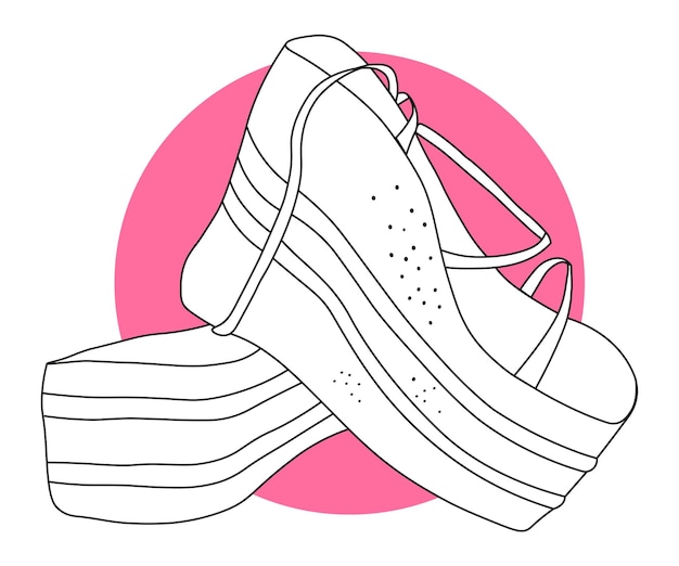 Outline Summer Platform Shoes Stylish Vector Illustration On White Background With Pink