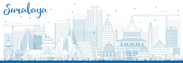 Outline Surabaya Skyline with Blue Buildings. Vector Illustration. Business Travel and Tourism Concept with Modern Architecture. Image for Presentation Banner Placard and Web Site.