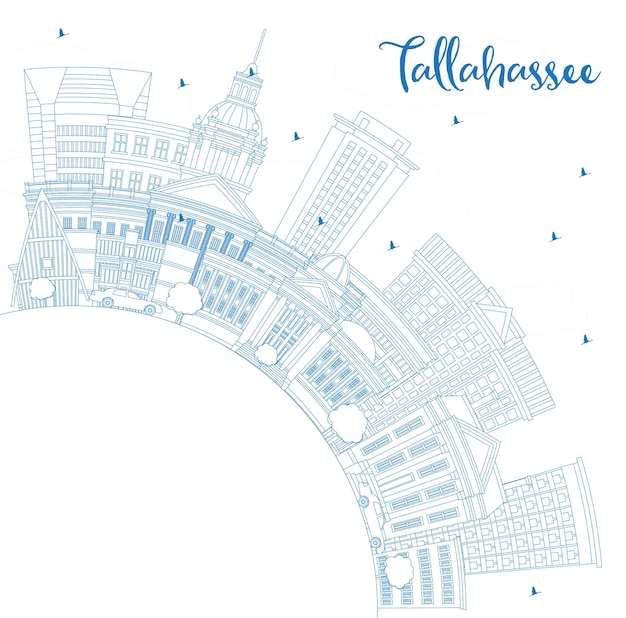 Outline Tallahassee Florida City Skyline with Blue Buildings and Copy Space Tallahassee Cityscape with Landmarks Business Travel and Tourism Concept with Modern Architecture