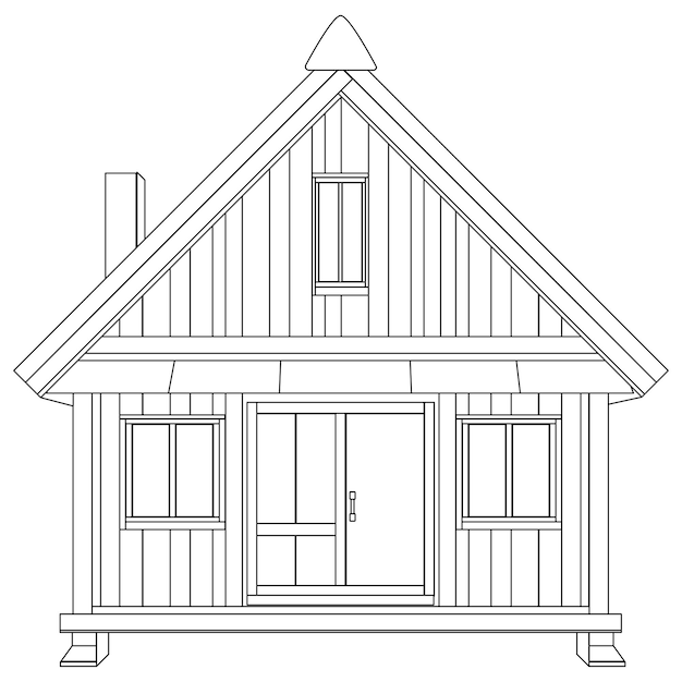 Outline twostory wooden house isolated on white background Vector clipart