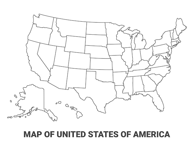 Vector outline united states of america map with borders of region vector illustration