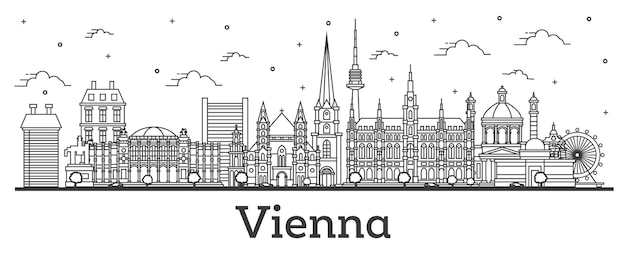 Outline Vienna Austria City Skyline with Historic Buildings Isolated on White. Vector Illustration. Vienna Cityscape with Landmarks.