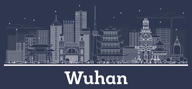 Outline Wuhan China City Skyline with White Buildings. Vector Illustration. Business Travel and Concept with Historic Architecture. Wuhan Cityscape with Landmarks.