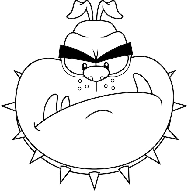 Outlined Angry Bulldog Face Cartoon Character With Spiked Collar