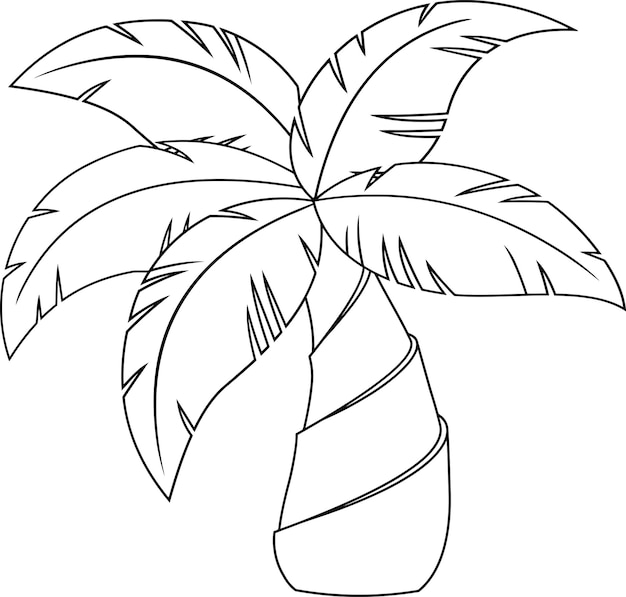 Outlined Cartoon Tropical Palm Tree With Crown Of Leaves Vector Hand Drawn Illustration