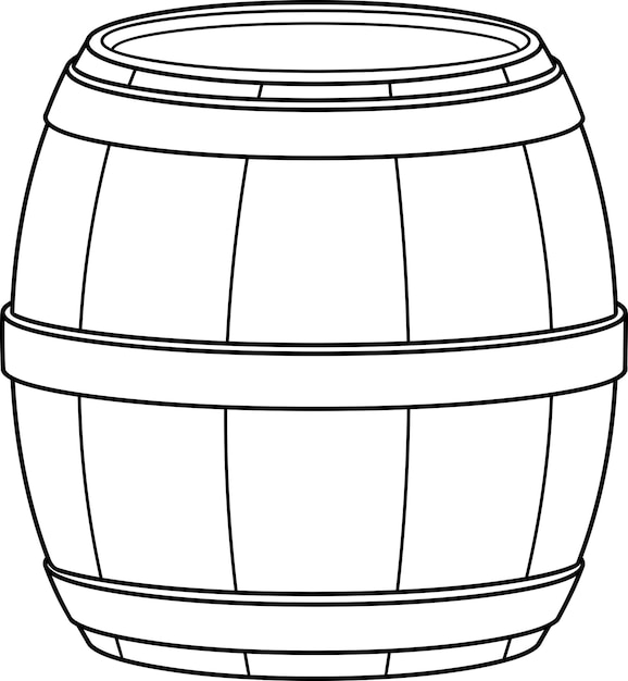 Outlined Cartoon Wooden Barrel Vector Hand Drawn Illustration