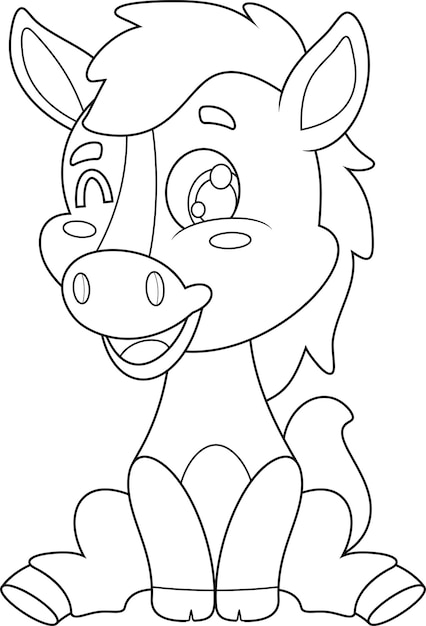 Outlined Cute Baby Horse Animal Cartoon Character