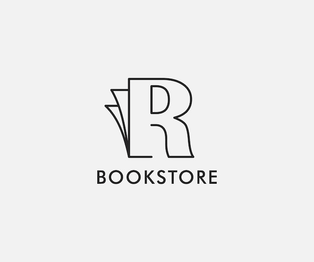 Outlined logotype letter R book store logo design template usable for online store