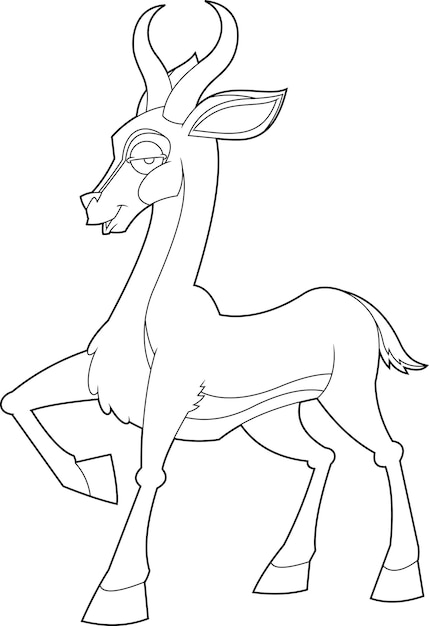 Outlined Springbok Animal Cartoon Character Vector Hand Drawn Illustration