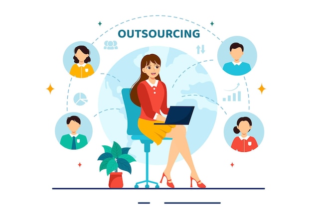 Vector outsourcing business vector illustration with idea of teamwork company development investment