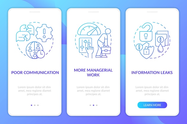 Outstaffing negative effects blue gradient onboarding mobile app screen