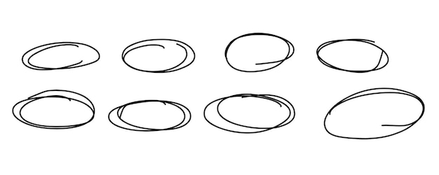 Oval circle frames set Hand drawn Highlight scribble circle sketch set Doodle ovals and ellipses